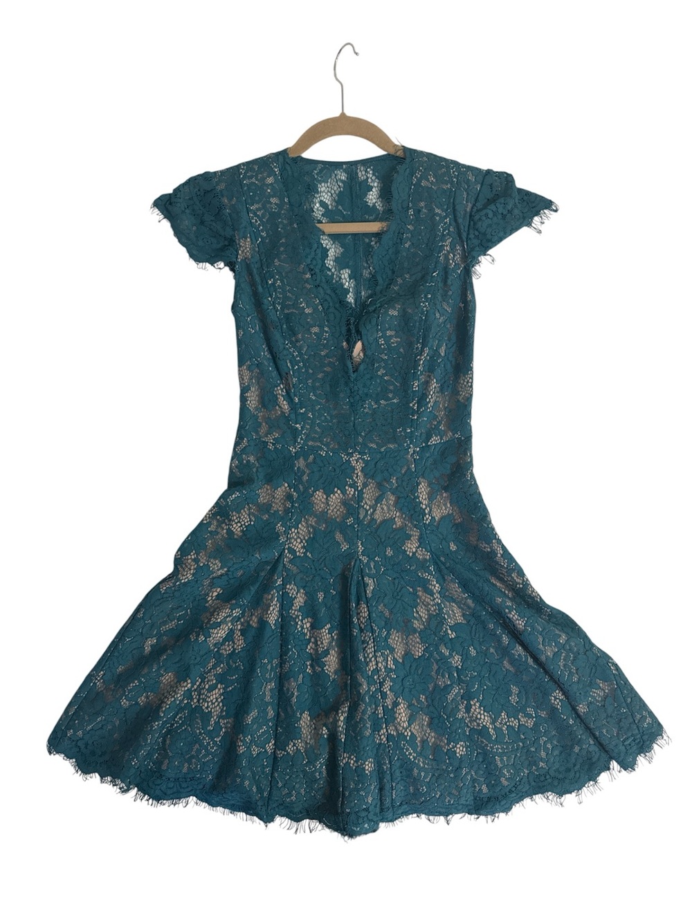 Free People Teal Lace Mini Dress